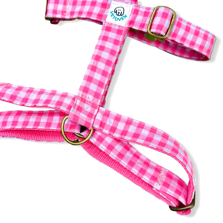 💖 Arnés para Perros Vichy Neón Pink – Diseño en H, Hecho a Mano y Diseñado por Veterinarios