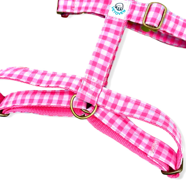 💖 Arnés para Perros Vichy Neón Pink – Diseño en H, Hecho a Mano y Diseñado por Veterinarios