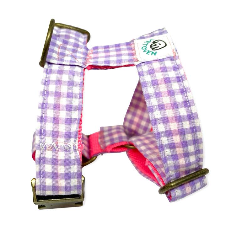 💜 Arnés para Perros Vichy Pastel Blossom – Diseño en H, Artesanal y Veterinario