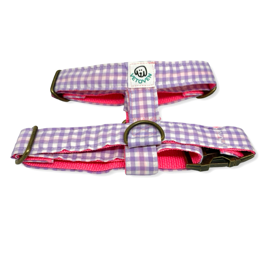 💜 Arnés para Perros Vichy Pastel Blossom – Diseño en H, Artesanal y Veterinario
