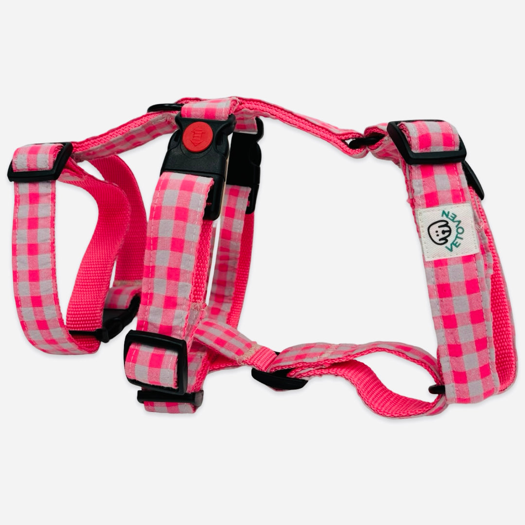 Arnés Galgo Antiescape 3 Puntos Vichy Neón Pink - Vetoven