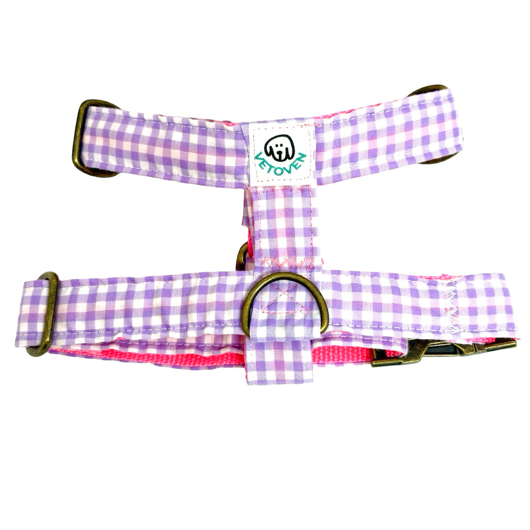 💜 Arnés para Perros Vichy Pastel Blossom – Diseño en H, Artesanal y Veterinario