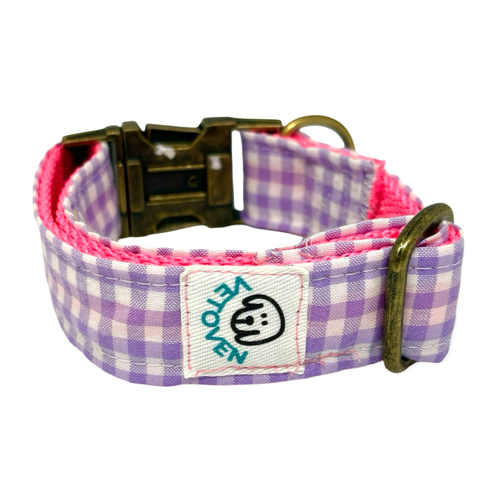 💜 Collar para Perros Vichy Pastel Blossom – Hecho a Mano y Diseñado por Veterinarios
