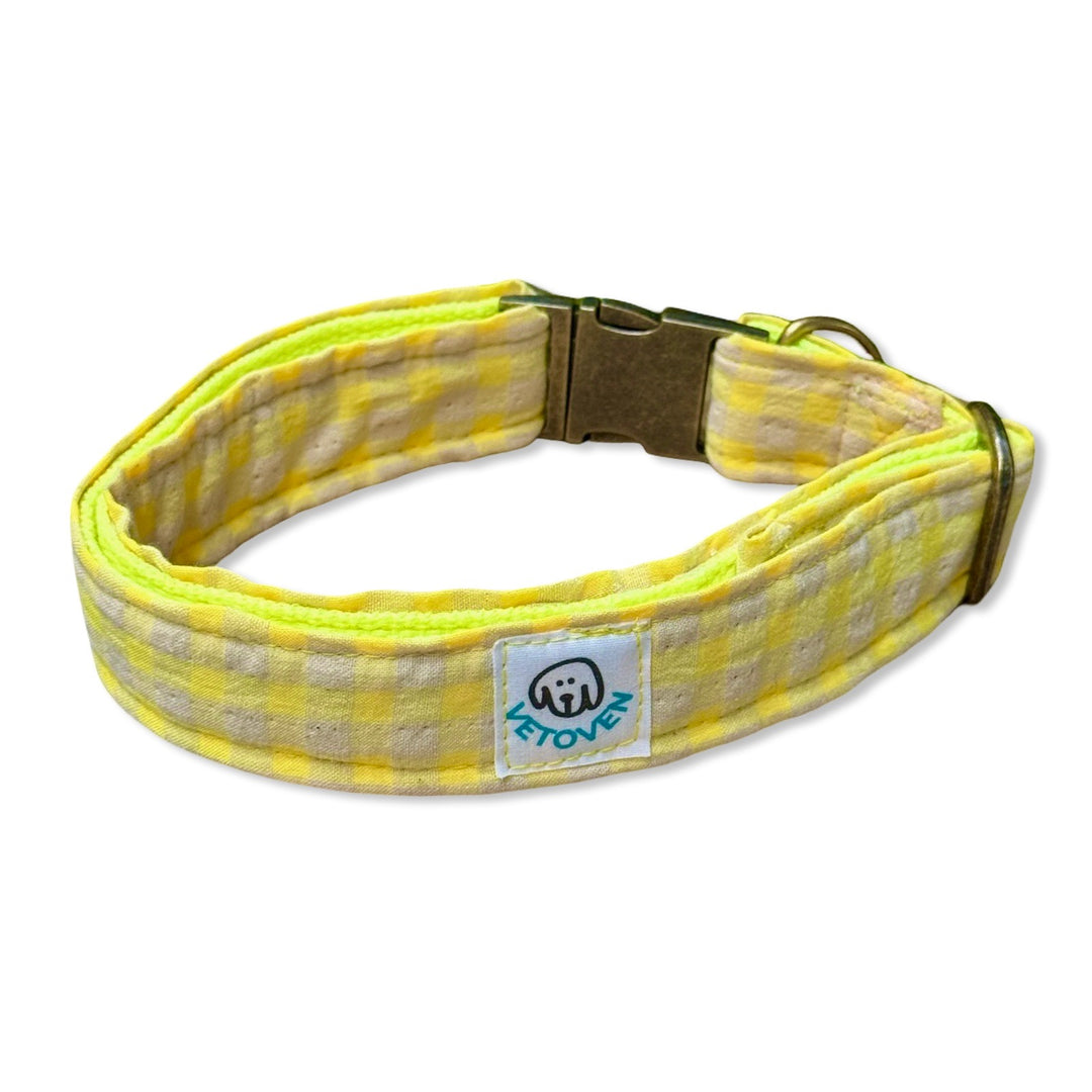 🍋 Collar para Perros Vichy Neón Lemon Drop – Hecho a Mano y Diseñado por Veterinarios