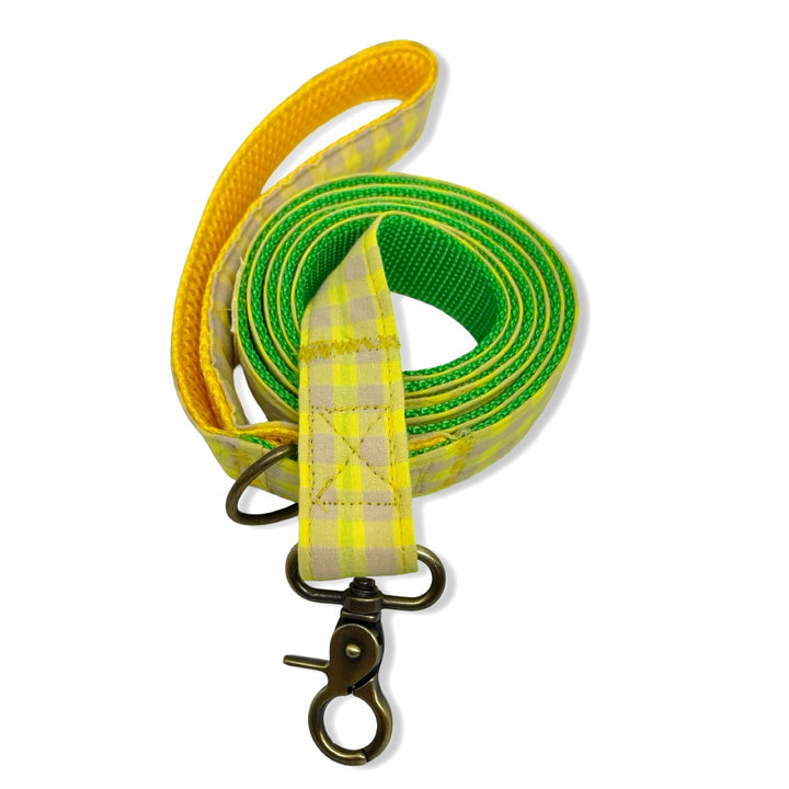 🍋 Correa para Perros Vichy Neón Lemon Drop (150 cm) – Hecha a Mano y Diseñada por Veterinarios