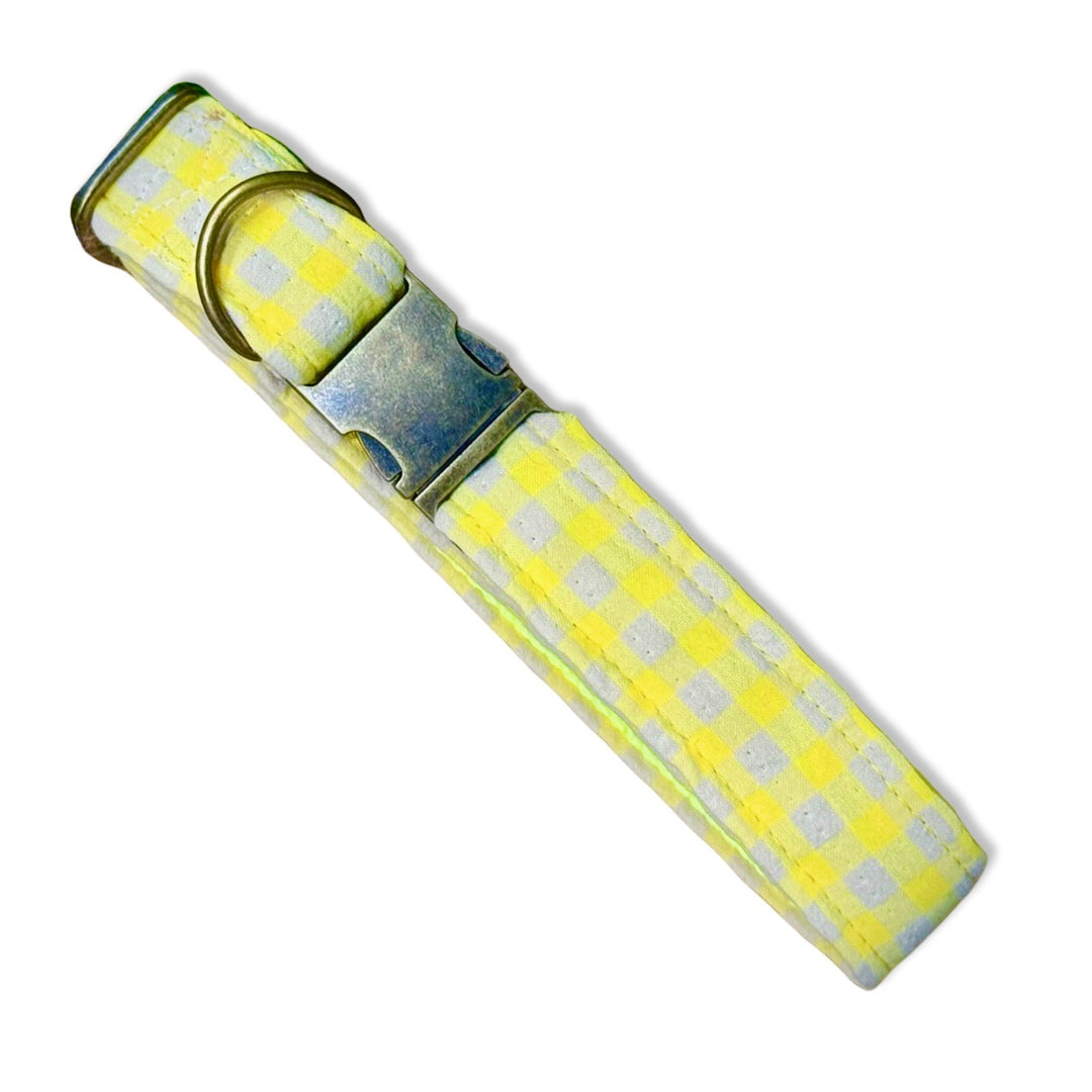 🍋 Collar para Perros Vichy Neón Lemon Drop – Hecho a Mano y Diseñado por Veterinarios