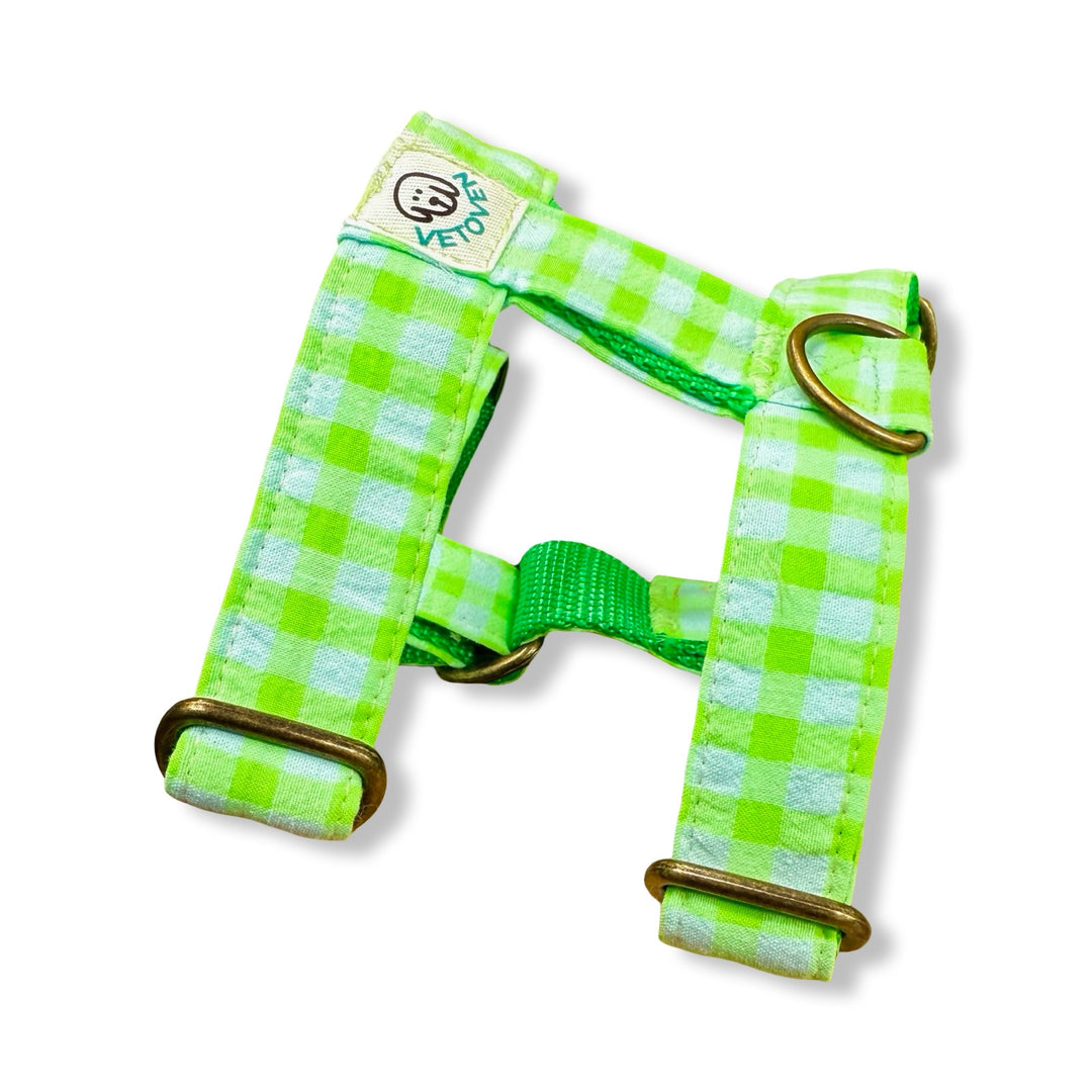 Arnés para perro Vichy Neon Green - Algodón resistente, hecho a mano, a medida