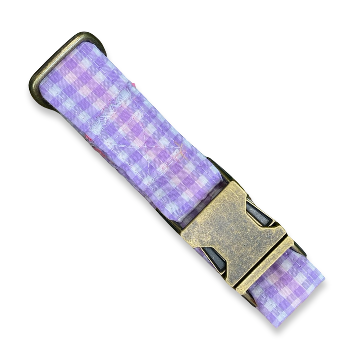 💜 Collar para Perros Vichy Pastel Blossom – Hecho a Mano y Diseñado por Veterinarios