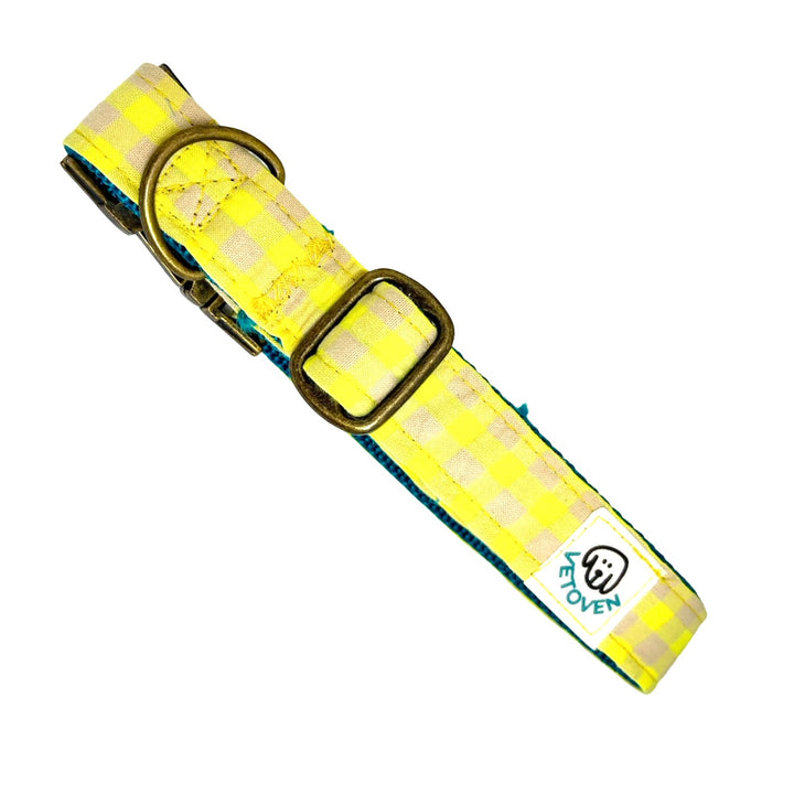 🍋 Collar para Perros Vichy Neón Lemon Drop – Hecho a Mano y Diseñado por Veterinarios