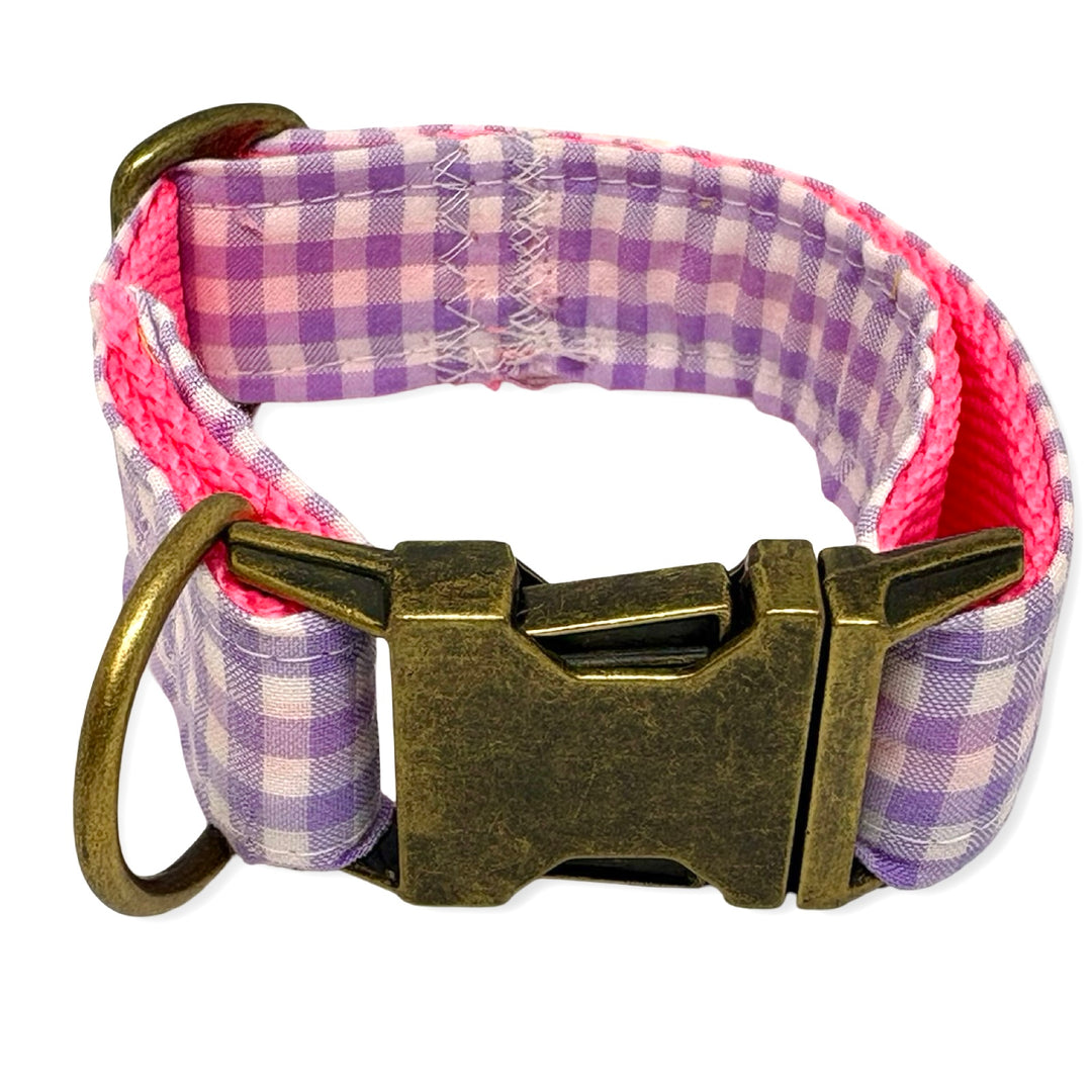 💜 Collar para Perros Vichy Pastel Blossom – Hecho a Mano y Diseñado por Veterinarios
