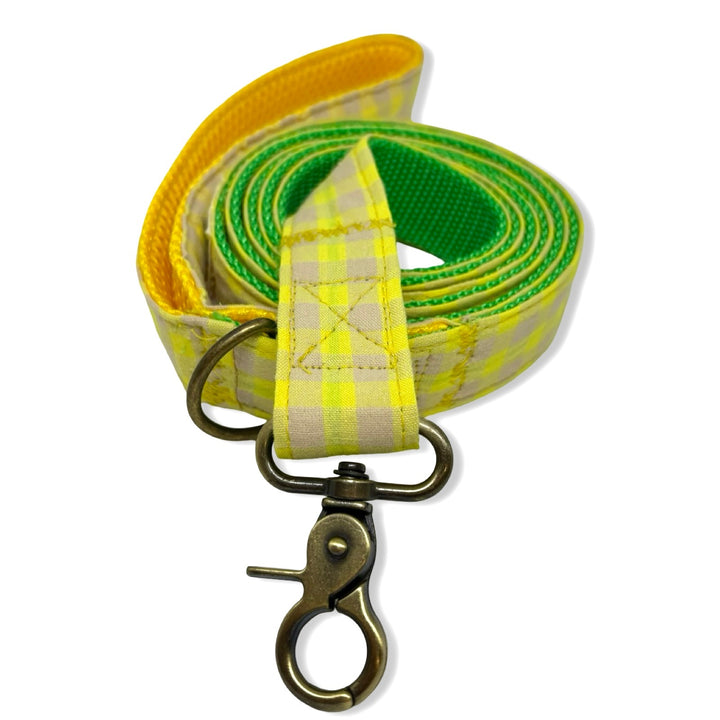 🍋 Correa para Perros Vichy Neón Lemon Drop (150 cm) – Hecha a Mano y Diseñada por Veterinarios