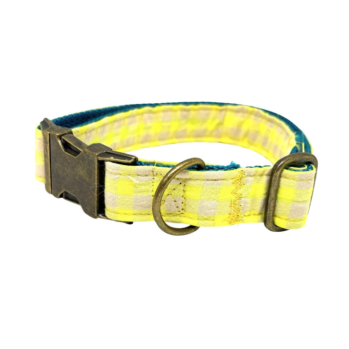 🍋 Collar para Perros Vichy Neón Lemon Drop – Hecho a Mano y Diseñado por Veterinarios