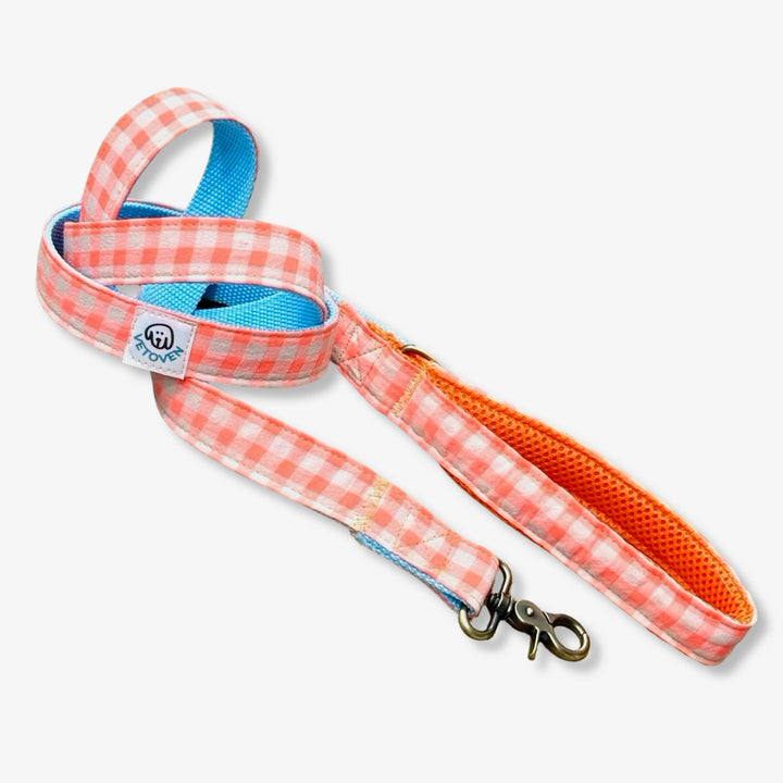 Correa para Perros Vichy Neón Coral Pop 🌺 (150 cm) – Hecha a Mano y Diseñada por Veterinarios