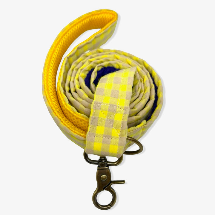 🍋 Correa para Perros Vichy Neón Lemon Drop (150 cm) – Hecha a Mano y Diseñada por Veterinarios