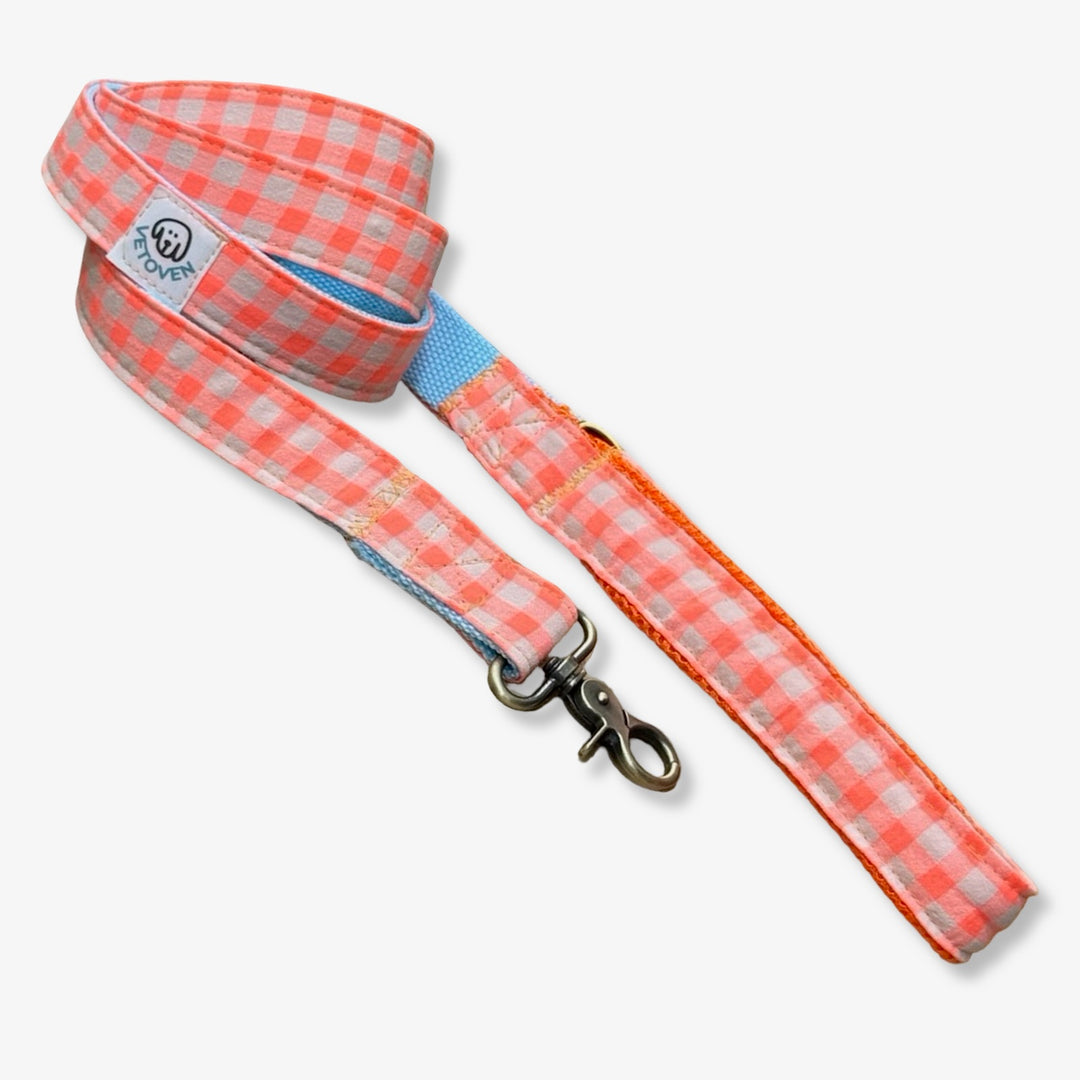 Correa para Perros Vichy Neón Coral Pop 🌺 (150 cm) – Hecha a Mano y Diseñada por Veterinarios