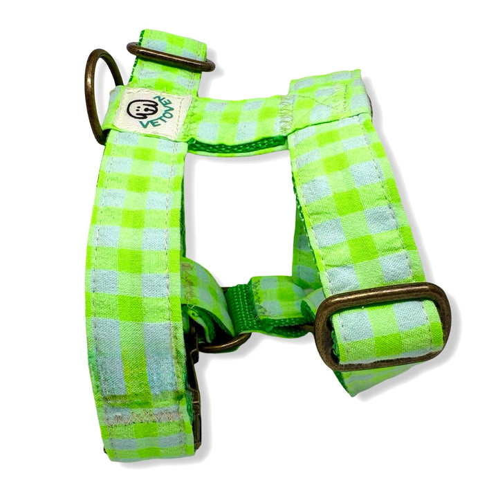 Arnés para perro Vichy Neon Green - Algodón resistente, hecho a mano, a medida