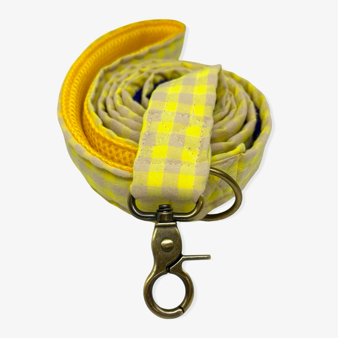 🍋 Correa para Perros Vichy Neón Lemon Drop (150 cm) – Hecha a Mano y Diseñada por Veterinarios