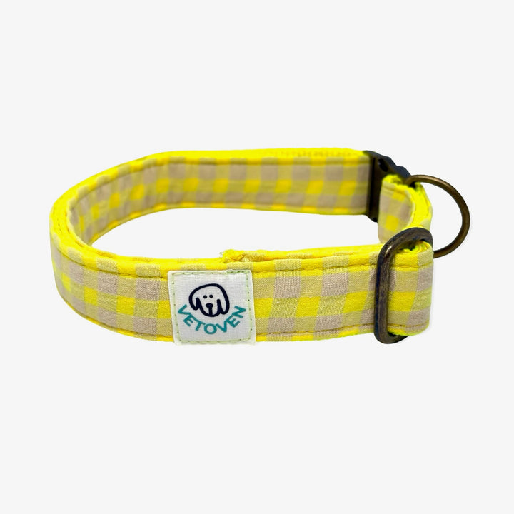 🍋 Collar para Perros Vichy Neón Lemon Drop – Hecho a Mano y Diseñado por Veterinarios