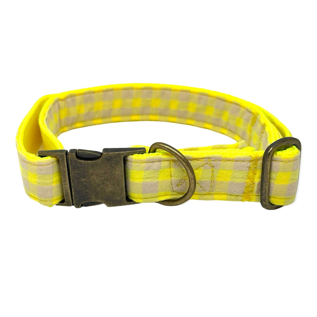 🍋 Collar para Perros Vichy Neón Lemon Drop – Hecho a Mano y Diseñado por Veterinarios