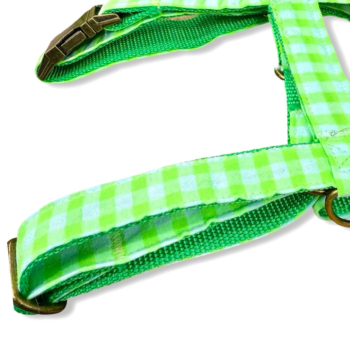 Arnés para perro Vichy Neon Green - Algodón resistente, hecho a mano, a medida