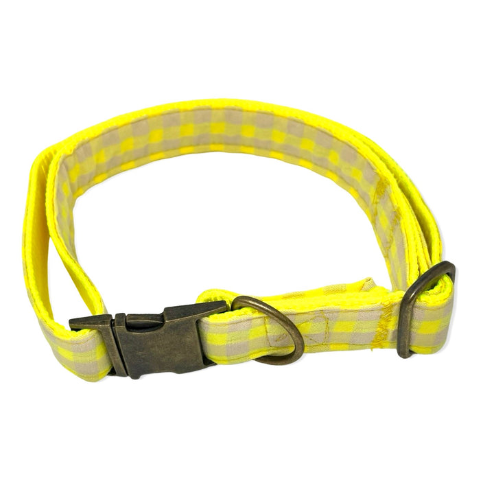 🍋 Collar para Perros Vichy Neón Lemon Drop – Hecho a Mano y Diseñado por Veterinarios