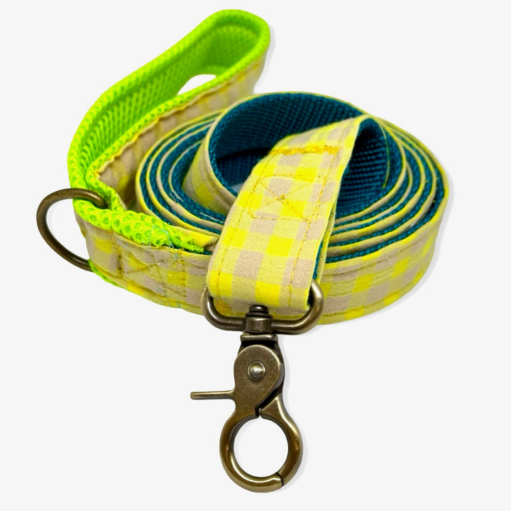 🍋 Correa para Perros Vichy Neón Lemon Drop (150 cm) – Hecha a Mano y Diseñada por Veterinarios