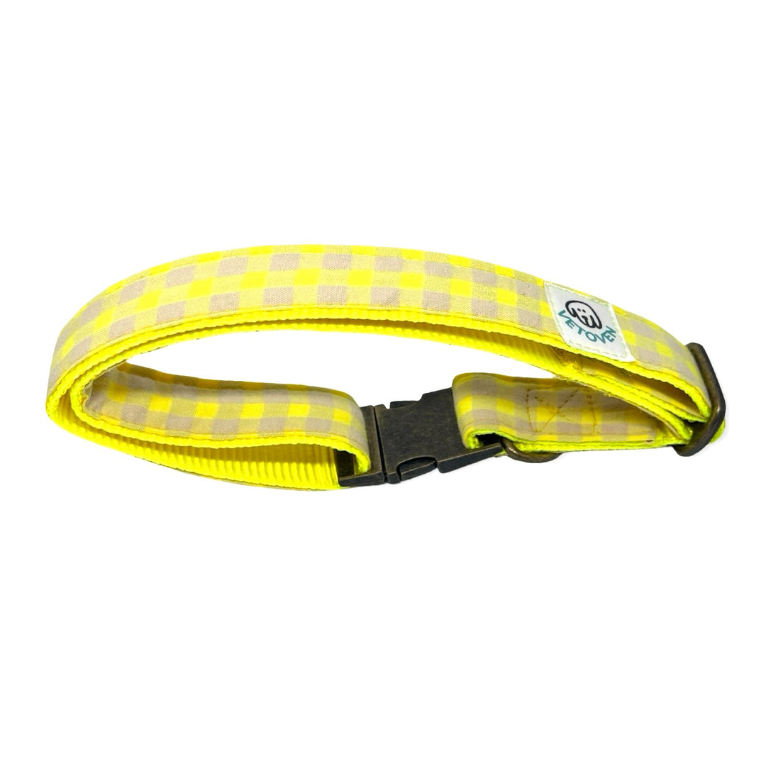 🍋 Collar para Perros Vichy Neón Lemon Drop – Hecho a Mano y Diseñado por Veterinarios